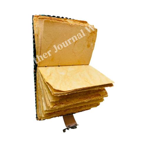Seven Stone Leather Journal Blue Notebook Leather Writing Journals for Men Women Craft Unlined Deckle Paper 200 Pages Diary