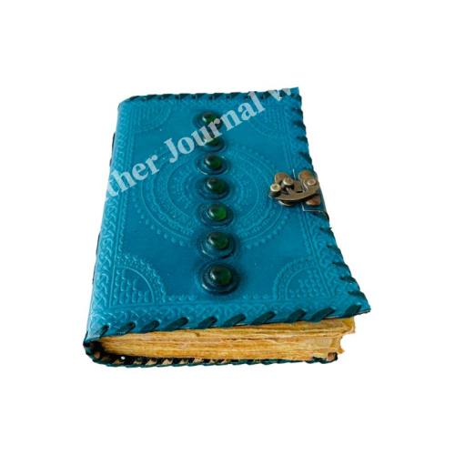 Seven Stone Leather Journal Blue Notebook Leather Writing Journals for Men Women Craft Unlined Deckle Paper 200 Pages Diary