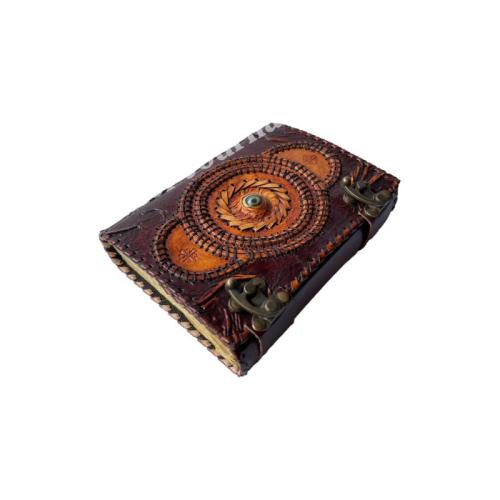 Hocus Pocus Book Of Spells Eye vintage leather book Celtic wiccan journals for writing Charcoal handmade deckle Art paper