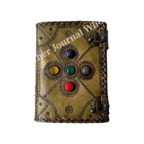 Stone Leather Journal Deckle Art Paper Embossed Leather Bound Notebook Diary Best Gift For Men & Women Writing Scrapbook Diary