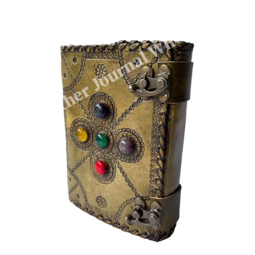 Stone Leather Journal Deckle Art Paper Embossed Leather Bound Notebook Diary Best Gift For Men & Women Writing Scrapbook Diary