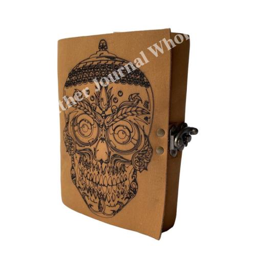 Day Of Dead Spell Blank Book of Shadows Journal with Lock Clasp Women Laser Cut Skull Vintage Handmade Diary Planner Journal