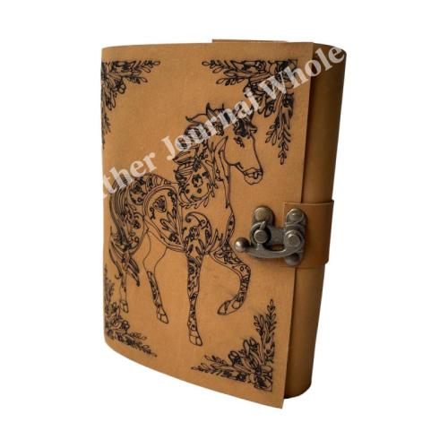 Horse Spell Book of Shadows Blank Journal with Lock Clasp Women Laser Cut Vintage Handmade Diary Prayer Planner Journal