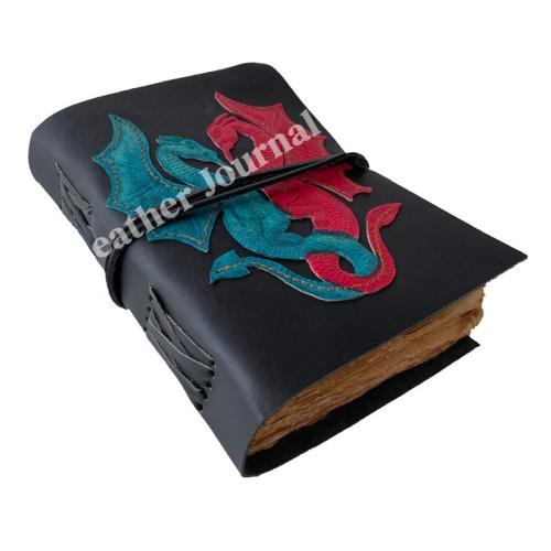 Vintage Handmade Design Celtic Embossed Double Dragon Blank Paper Leather Journal Diary