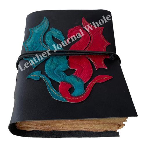 Vintage Handmade Design Celtic Embossed Double Dragon Blank Paper Leather Journal Diary