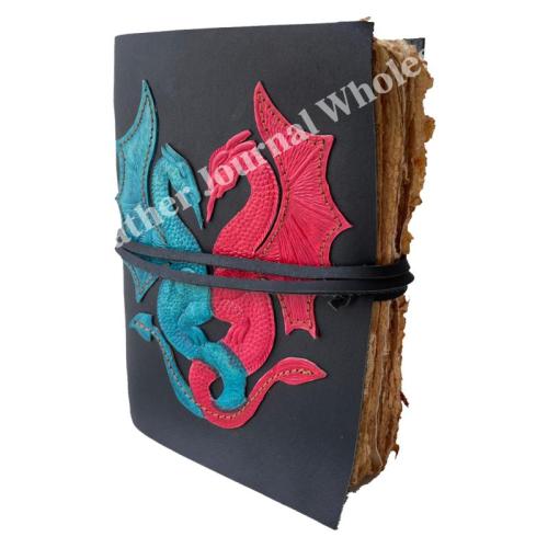 Vintage Handmade Design Celtic Embossed Double Dragon Blank Paper Leather Journal Diary