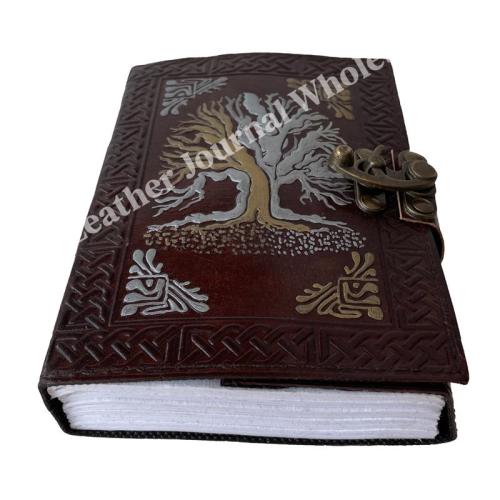 Vintage Handmade Design Tree Of Life Leather Silver Brown Embossed Blank Paper Leather Journal Diary planner