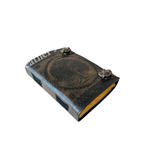 Tree of life Leather Journal Antique Embossed Charcoal Book of Spells Prop Handmade Paper Personal Organizer Gift for Him her