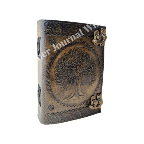 Tree of life Leather Journal Antique Embossed Charcoal Book of Spells Prop Handmade Paper Personal Organizer Gift for Him her