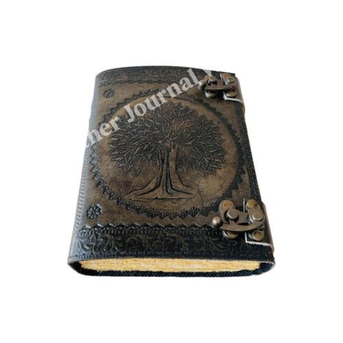Tree of life Leather Journal Antique Embossed Charcoal Book of Spells Prop Handmade Paper Personal Organizer Gift for Him her