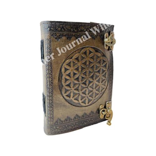 Embossed Leather Journal Antique Charcoal Book of Shadows Vintage Prop Handmade Paper Personal Organizer Gift for Him her