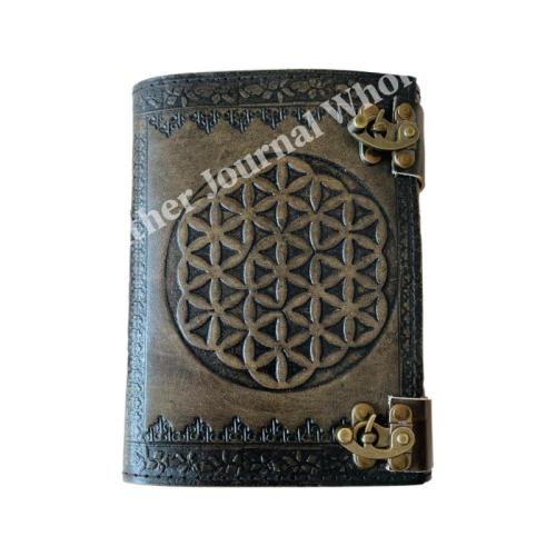 Embossed Leather Journal Antique Charcoal Book of Shadows Vintage Prop Handmade Paper Personal Organizer Gift for Him her