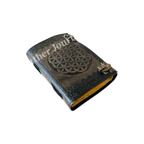 Embossed Leather Journal Antique Charcoal Book of Shadows Vintage Prop Handmade Paper Personal Organizer Gift for Him her