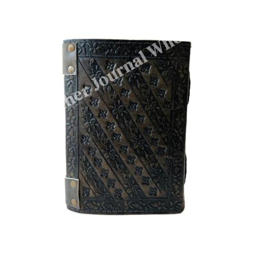 DND Leather Journal Dragon Antique Embossed Charcoal Book of Shadows Prop Handmade Paper Personal Organizer Gift for Him her
