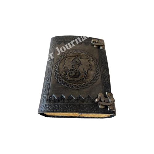 DND Leather Journal Dragon Antique Embossed Charcoal Book of Shadows Prop Handmade Paper Personal Organizer Gift for Him her