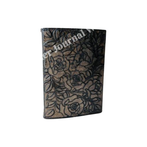 Flower Leather Journal Antique Embossed Charcoal Book of Shadows Prop Handmade Paper Personal Organizer Gift for Him her