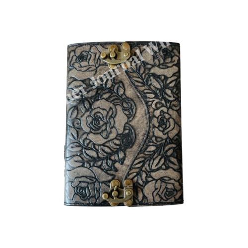 Flower Leather Journal Antique Embossed Charcoal Book of Shadows Prop Handmade Paper Personal Organizer Gift for Him her