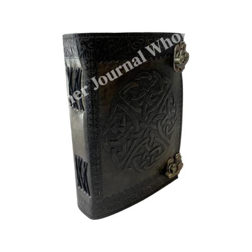Chakra Leather Journal Charcoal Embossed Book of Spells Prop Antique Handmade Paper Personal Organizer Gift for Women Writing
