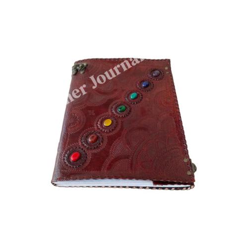 Vintage Brown Leather Journal Celtic Wheel Sun Design with Stone Inlay Writing Notebook Blank Pages Travel Diary Sketchbook Spiritual Boho Gift for Men Women