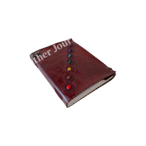 Vintage Brown Leather Journal Celtic Wheel Sun Design with Stone Inlay Writing Notebook Blank Pages Travel Diary Sketchbook Spiritual Boho Gift for Men Women