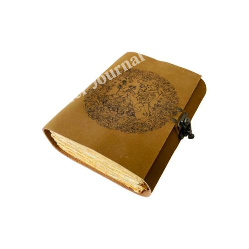 Engraved Tan Leather Journal Vintage Floral Mandala Design Blank Deckle Edge Pages Writing Notebook for Travel Diary Sketching Spiritual Journaling and Unique Gift