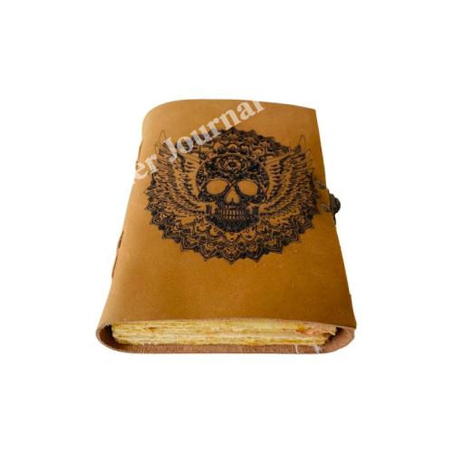 Winged Skull Leather Journal Vintage Embossed Cover Blank Deckle Edge Pages Gothic Writing Notebook for Art Sketching Journaling Travel Notes and Unique Gift