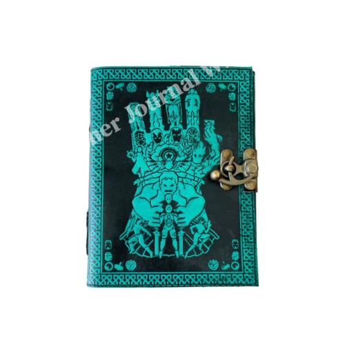 Mystic Hand Leather Journal Vintage Gothic Palm Design Blank Deckle Edge Pages Spiritual Writing Notebook for Journaling Sketching Travel Notes and Unique Gift