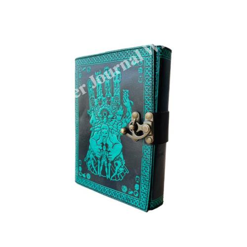 Mystic Hand Leather Journal Vintage Gothic Palm Design Blank Deckle Edge Pages Spiritual Writing Notebook for Journaling Sketching Travel Notes and Unique Gift