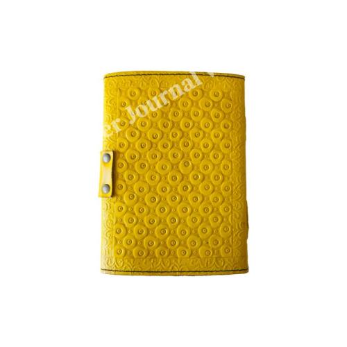 Handmade Yellow Leather Journal with Lock – Embossed Vintage Diary with Natural Stone, Artisan Notebook