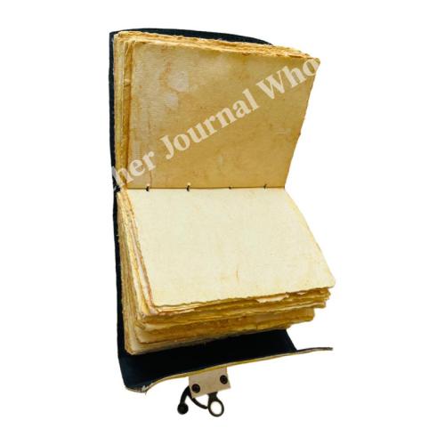 Handmade Yellow Leather Journal with Lock – Embossed Vintage Diary with Natural Stone, Artisan Notebook